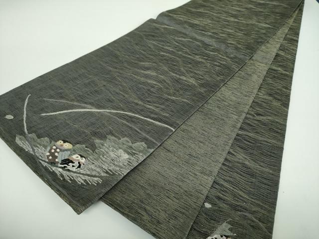 平和屋着物▽太鼓柄袋帯 スリーシーズン 春夏秋 すくい織 梟 金糸 正絹 逸品 DABB4532ps