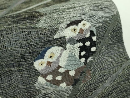 平和屋着物▽太鼓柄袋帯 スリーシーズン 春夏秋 すくい織 梟 金糸 正絹 逸品 DABB4532ps
