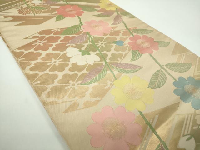 平和屋着物●織物一筋名門 織悦 全通柄 本袋帯 松皮菱 枝垂れ花 金糸 正絹 逸品 DABB4535ps