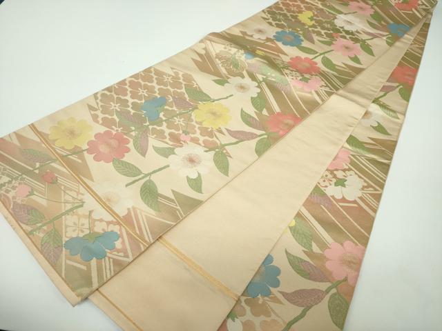 平和屋着物●織物一筋名門 織悦 全通柄 本袋帯 松皮菱 枝垂れ花 金糸 正絹 逸品 DABB4535ps