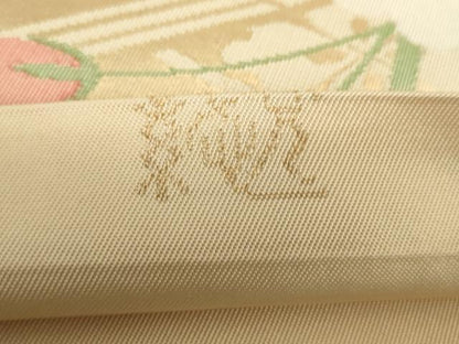 平和屋着物●織物一筋名門 織悦 全通柄 本袋帯 松皮菱 枝垂れ花 金糸 正絹 逸品 DABB4535ps