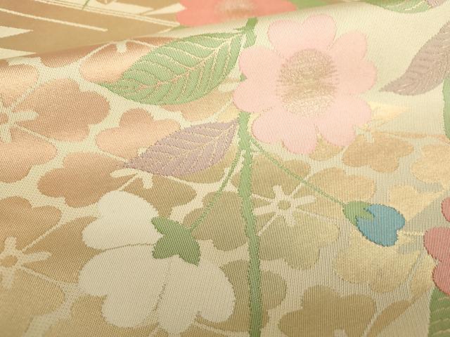 平和屋着物●織物一筋名門 織悦 全通柄 本袋帯 松皮菱 枝垂れ花 金糸 正絹 逸品 DABB4535ps