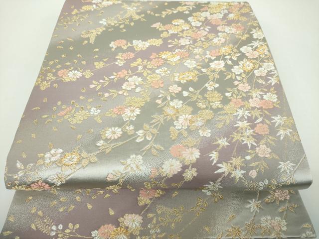 平和屋着物●西陣の名門　加納幸謹製　六通柄袋帯　唐織　枝垂れ桜　金銀糸　正絹　逸品　DABB4543ps