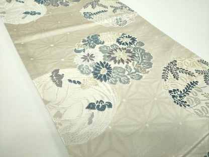 平和屋着物●六通柄袋帯 唐織 藍 吉祥花丸文 金銀糸 正絹 逸品 DABB4545ps