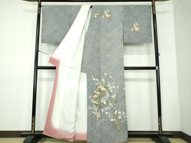 平和屋着物●訪問着　草花文　たたき染め　金彩　正絹　逸品　DABB4551ps