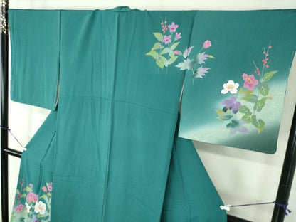 平和屋着物●訪問着 作家物 手描き 草花文 暈し染め 金彩 正絹 逸品 未使用 DABB4555ps