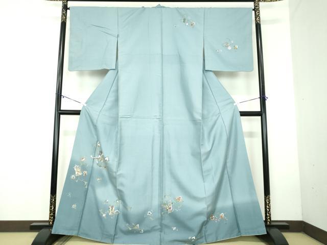 平和屋着物●本場染大島紬 訪問着 作家物 宝尽くし 更紗花文 暈し染め 金彩 正絹 逸品 DABB4564ps