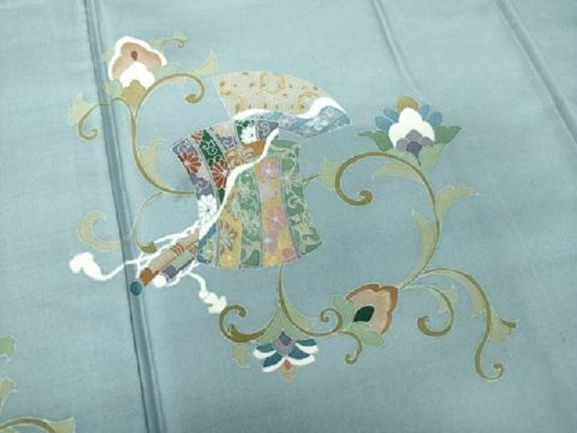 平和屋着物●本場染大島紬 訪問着 作家物 宝尽くし 更紗花文 暈し染め 金彩 正絹 逸品 DABB4564ps