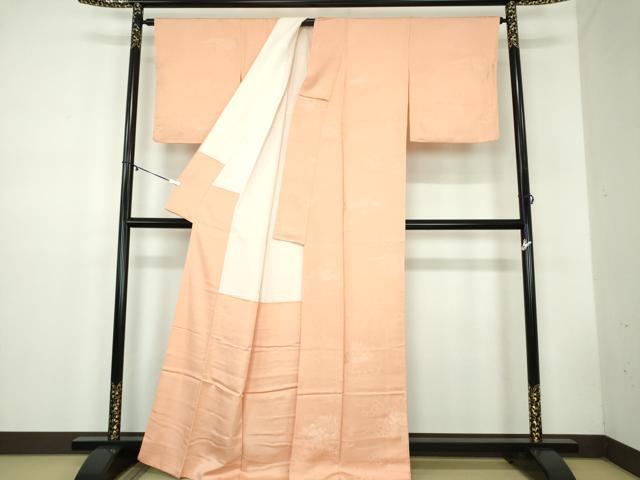 平和屋着物●上質な色無地 霞風景地紋 赤香色 正絹 逸品 DABB4587ps