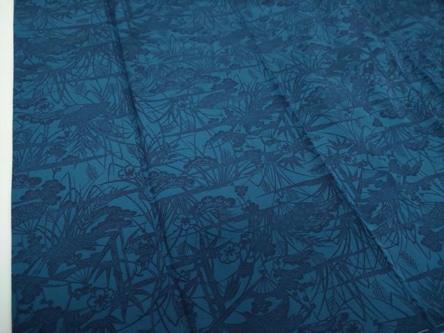 平和屋着物●本藍　型絵染　小紋　松竹梅　扇面飛鶴花文　正絹　逸品　未使用　DABB4588ps