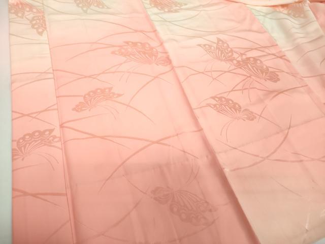 平和屋着物●振袖用長襦袢 無双仕立て 舞蝶地紋 暈し染め 正絹 逸品 DABB4600ps