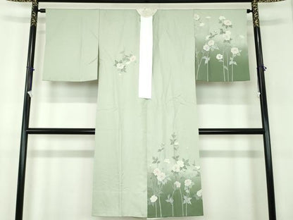 平和屋着物●上質な長襦袢　無双仕立て　半衿刺繍　草花文　暈し染め　銀彩　正絹　逸品　DABB4603ps