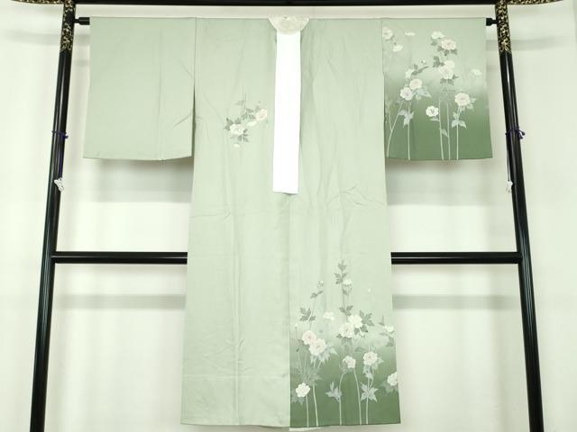 平和屋着物●上質な長襦袢　無双仕立て　半衿刺繍　草花文　暈し染め　銀彩　正絹　逸品　DABB4603ps