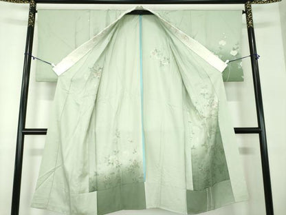 平和屋着物●上質な長襦袢　無双仕立て　半衿刺繍　草花文　暈し染め　銀彩　正絹　逸品　DABB4603ps
