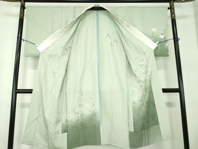 平和屋着物●上質な長襦袢　無双仕立て　半衿刺繍　草花文　暈し染め　銀彩　正絹　逸品　DABB4603ps