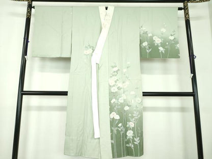 平和屋着物●上質な長襦袢　無双仕立て　半衿刺繍　草花文　暈し染め　銀彩　正絹　逸品　DABB4603ps