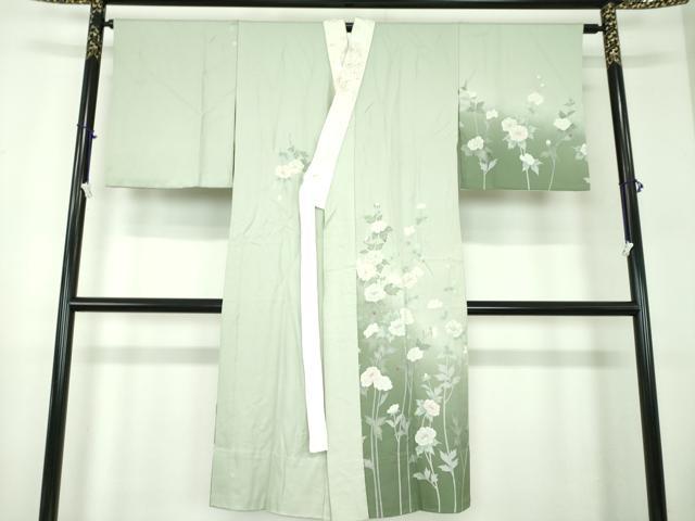 平和屋着物●上質な長襦袢　無双仕立て　半衿刺繍　草花文　暈し染め　銀彩　正絹　逸品　DABB4603ps