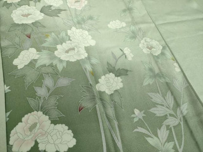 平和屋着物●上質な長襦袢　無双仕立て　半衿刺繍　草花文　暈し染め　銀彩　正絹　逸品　DABB4603ps