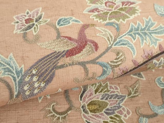 平和屋着物●極上　中国三大刺繍　総相良刺繍　蘇州刺繍　総刺繍　太鼓柄袋帯　紬地　更紗花鳥文　金糸　正絹　逸品　未使用　DABB4610ps