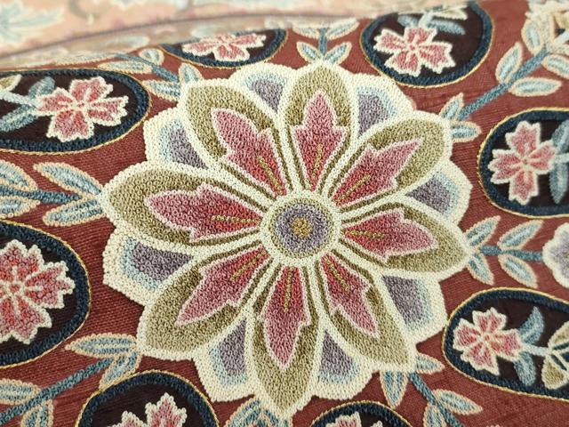平和屋着物●極上　中国三大刺繍　総相良刺繍　蘇州刺繍　総刺繍　太鼓柄袋帯　紬地　更紗花鳥文　金糸　正絹　逸品　未使用　DABB4610ps