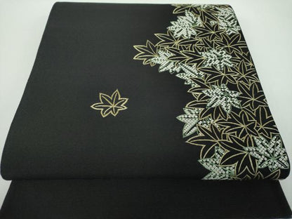 平和屋着物●太鼓柄袋帯 総刺繍 楓 黒地 正絹 逸品 DABB4612ps