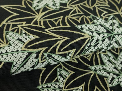 平和屋着物●太鼓柄袋帯 総刺繍 楓 黒地 正絹 逸品 DABB4612ps