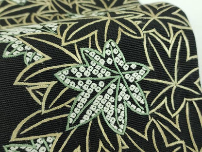 平和屋着物●太鼓柄袋帯 総刺繍 楓 黒地 正絹 逸品 DABB4612ps