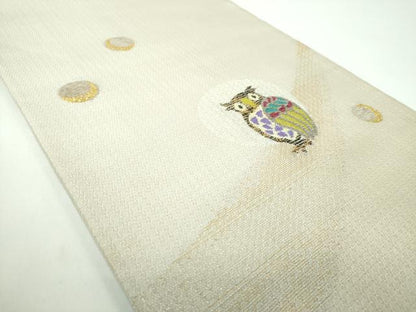 平和屋着物●太鼓柄袋帯 モール 梟 三日月 金銀糸 正絹 逸品 DABB4613ps