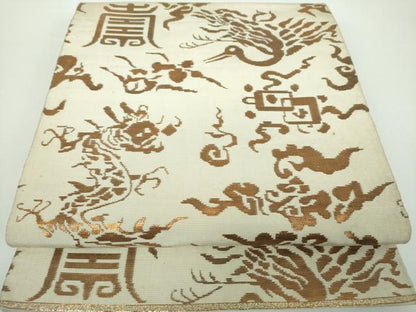 平和屋着物●龍村平蔵製 六通柄 本袋帯 鶴壽文金華山 金糸 正絹 逸品 DABB4634ps