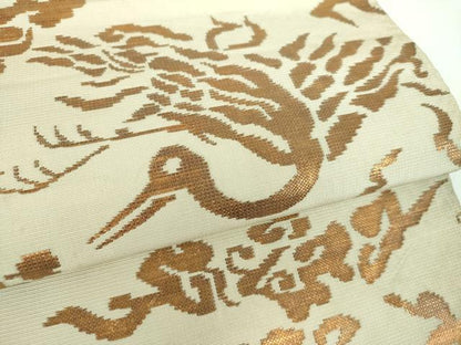 平和屋着物●龍村平蔵製 六通柄 本袋帯 鶴壽文金華山 金糸 正絹 逸品 DABB4634ps