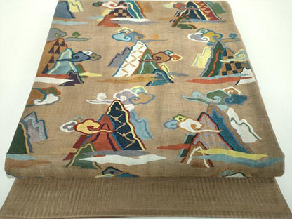 平和屋着物●太鼓柄袋帯　すくい織　重ね山文　金糸　正絹　逸品　DABB4640ps