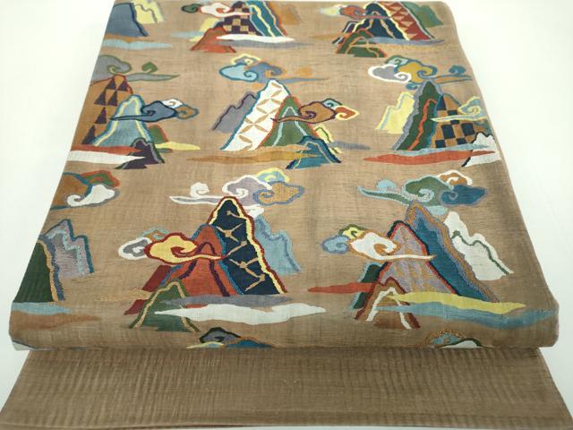 平和屋着物●太鼓柄袋帯　すくい織　重ね山文　金糸　正絹　逸品　DABB4640ps