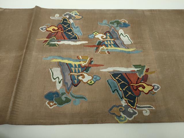 平和屋着物●太鼓柄袋帯　すくい織　重ね山文　金糸　正絹　逸品　DABB4640ps