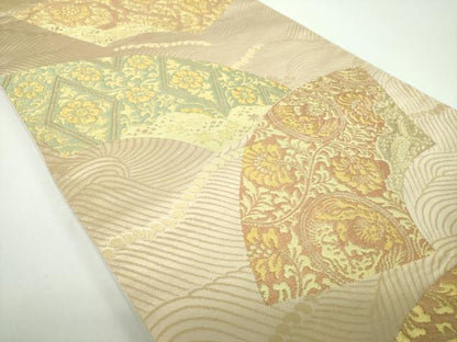 平和屋着物●西陣の名門 本家加納 六通柄袋帯 地紙花文 金糸 正絹 逸品 DABB4641ps