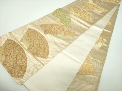 平和屋着物●西陣の名門 本家加納 六通柄袋帯 地紙花文 金糸 正絹 逸品 DABB4641ps