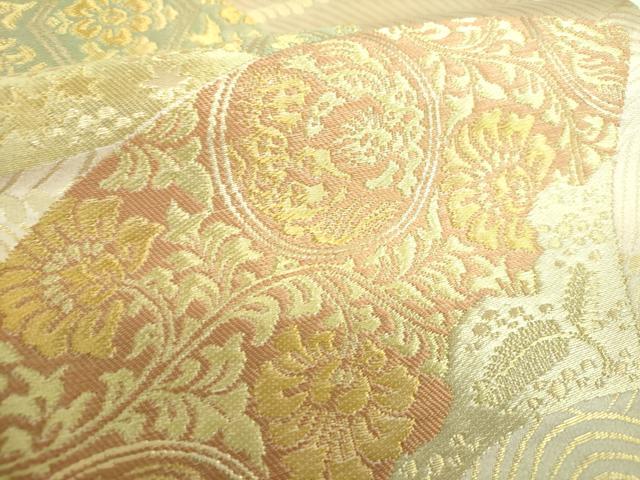 平和屋着物●西陣の名門 本家加納 六通柄袋帯 地紙花文 金糸 正絹 逸品 DABB4641ps