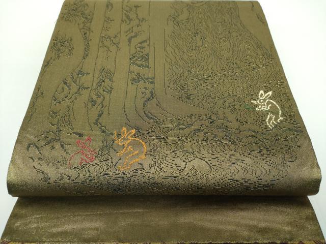 平和屋着物●両面 太鼓柄袋帯 世界遺産 屋久杉 鳥獣戯画 金糸 正絹 逸品 DABB4647ps