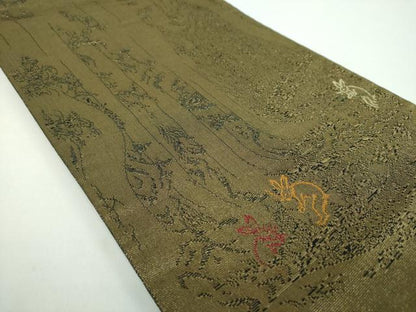 平和屋着物●両面 太鼓柄袋帯 世界遺産 屋久杉 鳥獣戯画 金糸 正絹 逸品 DABB4647ps