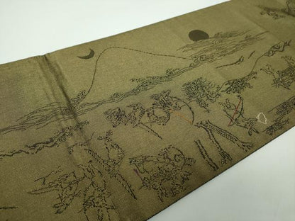 平和屋着物●両面 太鼓柄袋帯 世界遺産 屋久杉 鳥獣戯画 金糸 正絹 逸品 DABB4647ps