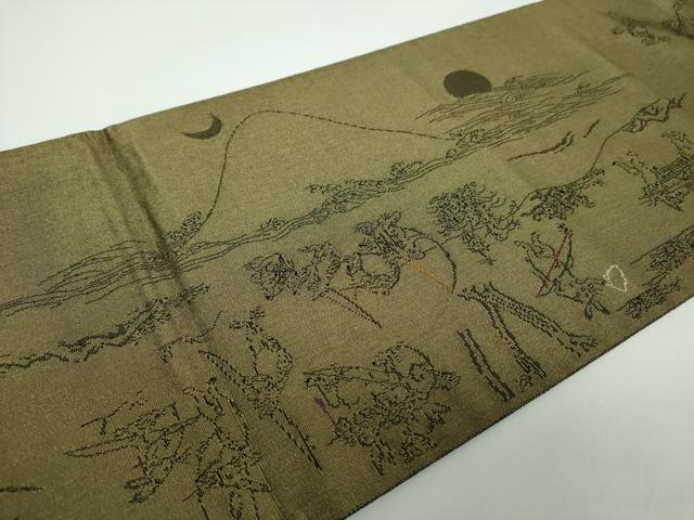 平和屋着物●両面 太鼓柄袋帯 世界遺産 屋久杉 鳥獣戯画 金糸 正絹 逸品 DABB4647ps