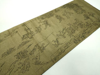 平和屋着物●両面 太鼓柄袋帯 世界遺産 屋久杉 鳥獣戯画 金糸 正絹 逸品 DABB4647ps