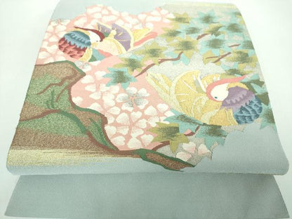 平和屋着物●爪掻き本綴れ 八寸名古屋帯 鴛鴦花文 金銀糸 正絹 逸品 DABB4655ps