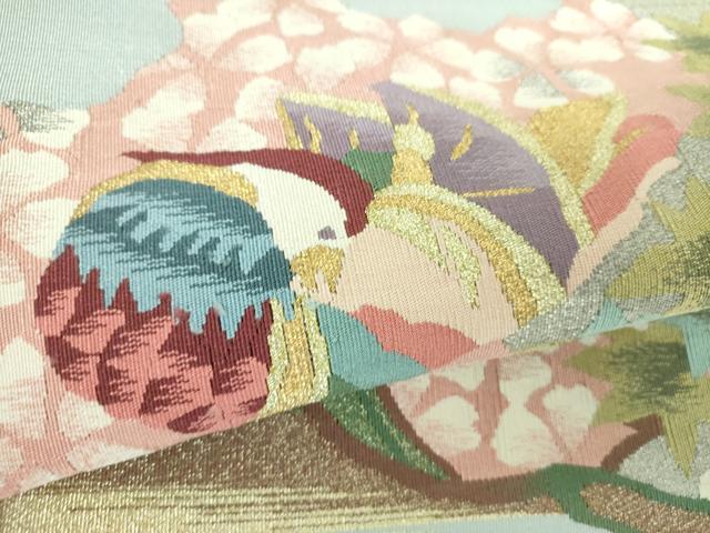 平和屋着物●爪掻き本綴れ 八寸名古屋帯 鴛鴦花文 金銀糸 正絹 逸品 DABB4655ps