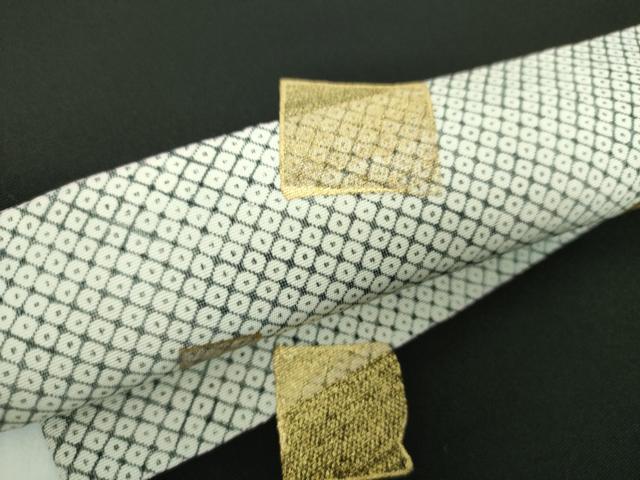 平和屋着物●塩瀬　九寸名古屋帯　鹿の子箔散らし　黒地　金彩　正絹　逸品　未使用　DABB4657ps