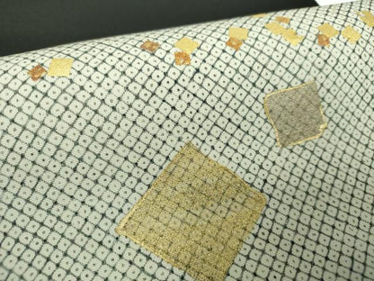 平和屋着物●塩瀬　九寸名古屋帯　鹿の子箔散らし　黒地　金彩　正絹　逸品　未使用　DABB4657ps