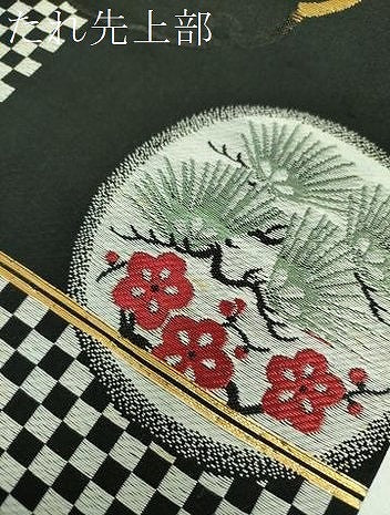 平和屋着物●アンティーク 大正ロマン 九寸名古屋帯 唐織 唐獅子に牡丹 黒地 金銀糸 正絹 逸品 DABB4660ps