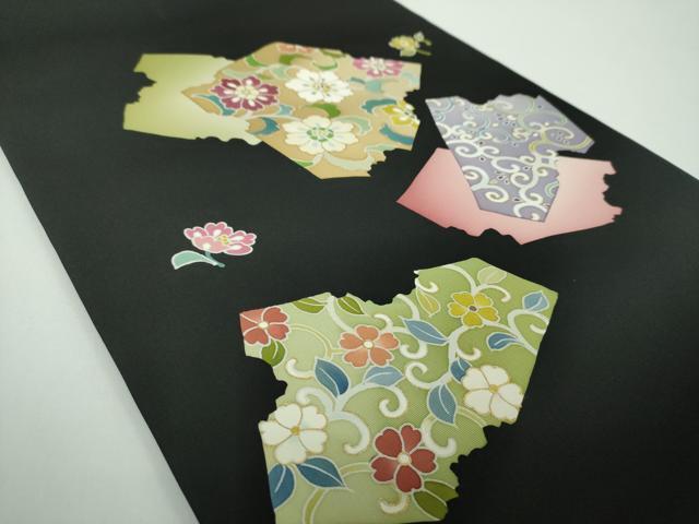 平和屋着物●塩瀬 九寸開き名古屋帯 破れ色紙花文 黒地 金彩 正絹 逸品 DABB4666ps