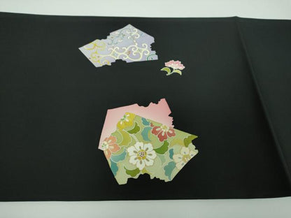 平和屋着物●塩瀬 九寸開き名古屋帯 破れ色紙花文 黒地 金彩 正絹 逸品 DABB4666ps