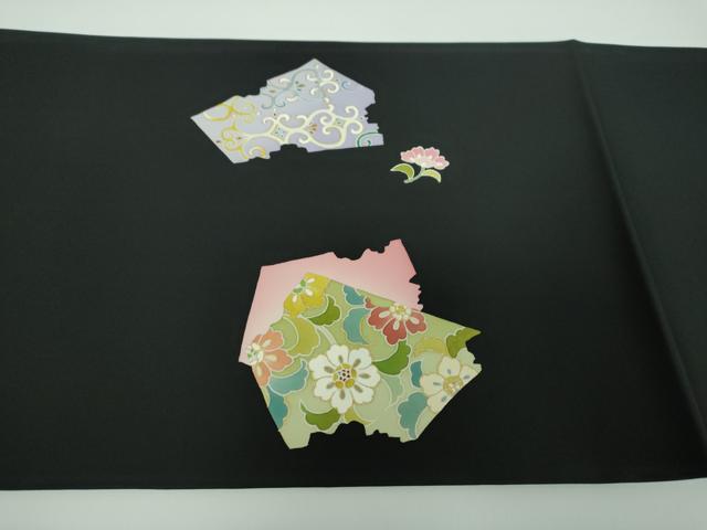 平和屋着物●塩瀬 九寸開き名古屋帯 破れ色紙花文 黒地 金彩 正絹 逸品 DABB4666ps