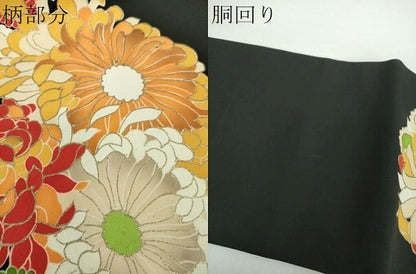 平和屋着物●塩瀬　九寸名古屋帯　乱菊　黒地　金彩　正絹　逸品　未使用　DABB4670ps